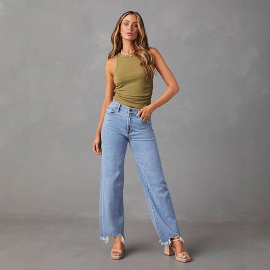 Damen Weit geschnittene Jeans mit fransigem Saum R&B