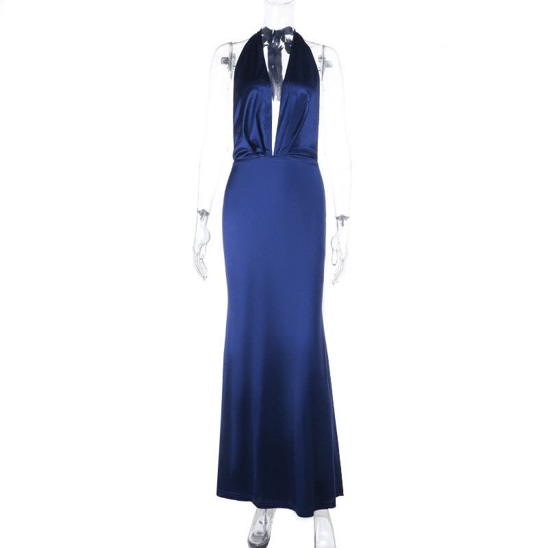 Damen Elegantes Halter-Maxikleid aus luxuriösem satin