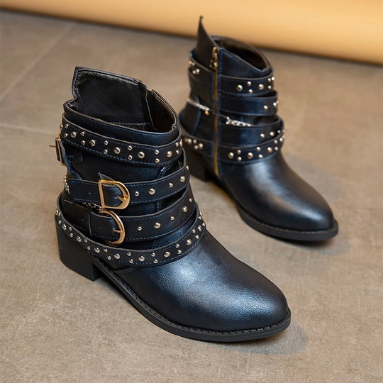 Damen Trendige Schnürstiefeletten mit dekorativen Riemen und glänzenden Akzenten R&B
