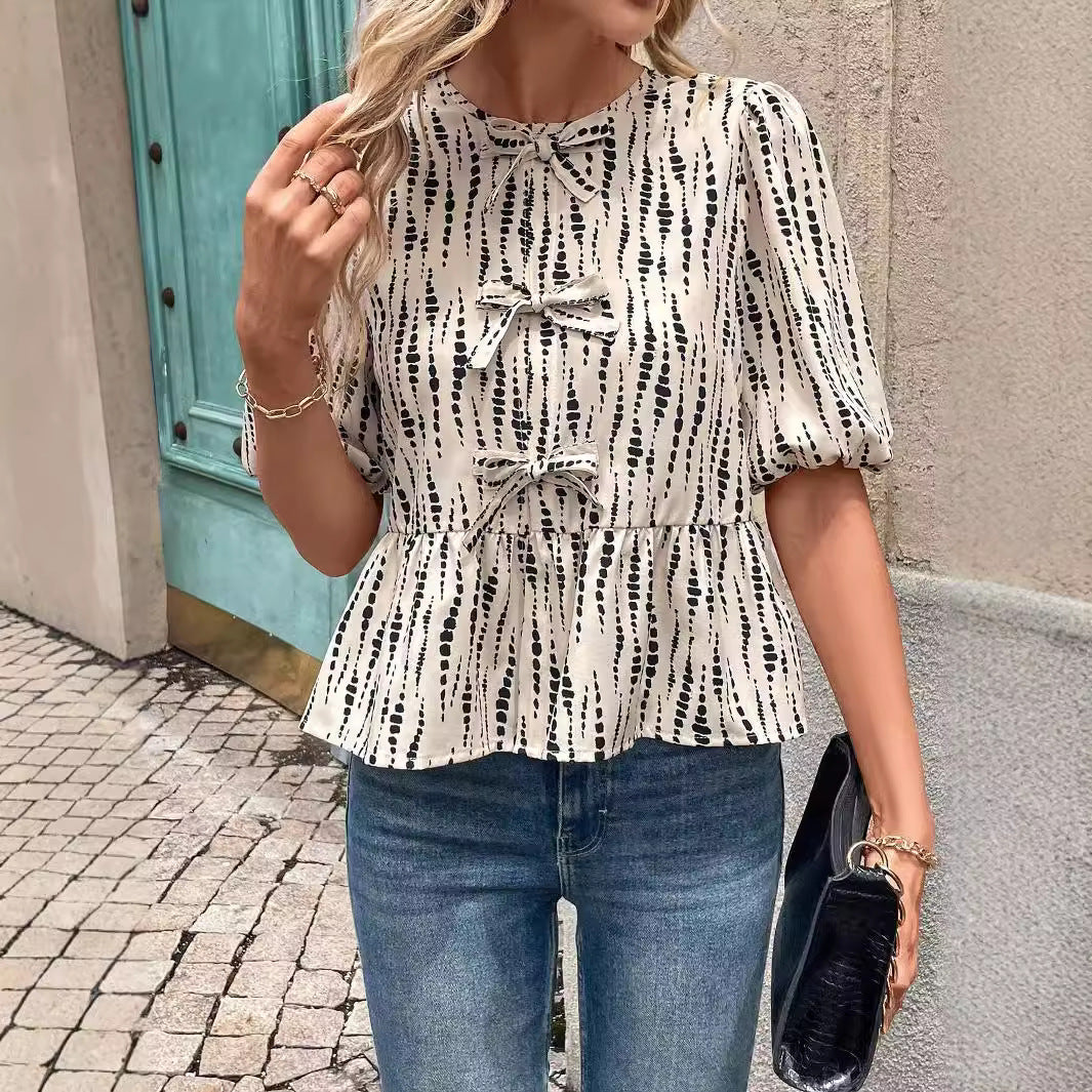 Damen Peplum-Bluse mit dekorativen Schleifen R&B