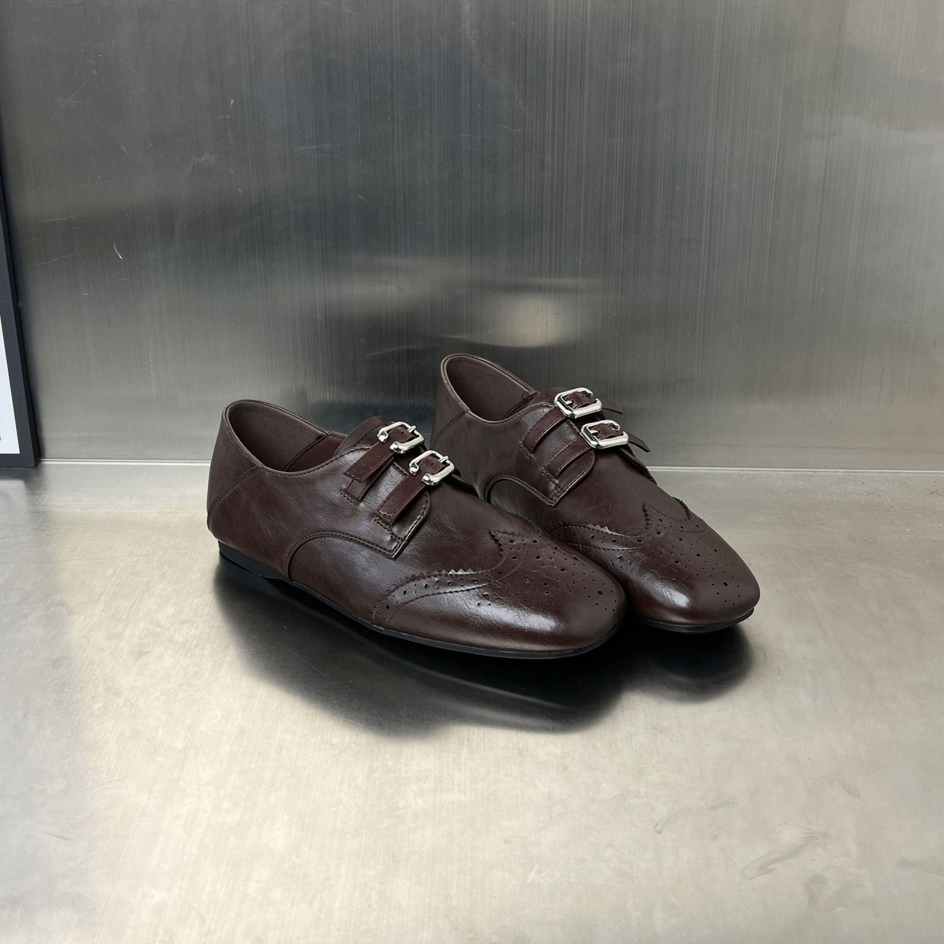 Damen elegante Mokassins mit doppeltem Schnallenverschluss R&B