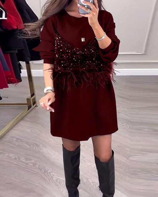 Damen Freizeitkleid mit stylischem Glitzer und Fransen Heidi-Mode