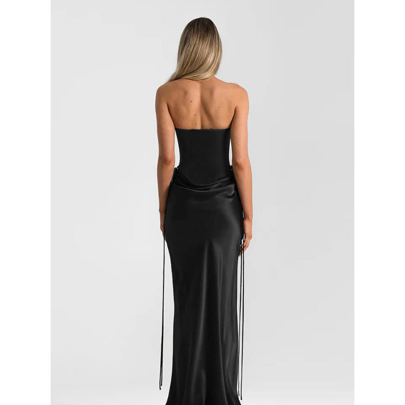 Damen Elegantes Trägerloses Maxikleid mit raffiniertem Drapierungsdesign und schmalem Schnitt R&B