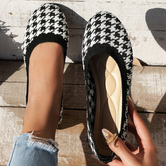 Damen Ballerinas mit klassischem Hahnentritt-Muster und bequemer Innensohle R&B