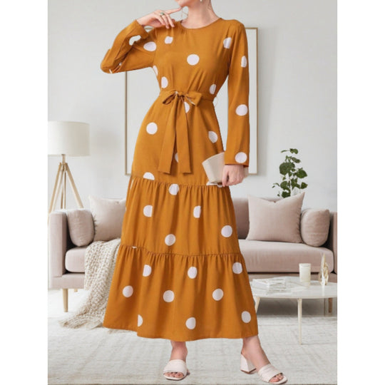 Damen Maxikleid mit buntem Polka-Dot-Muster und Taillengürtel R&B