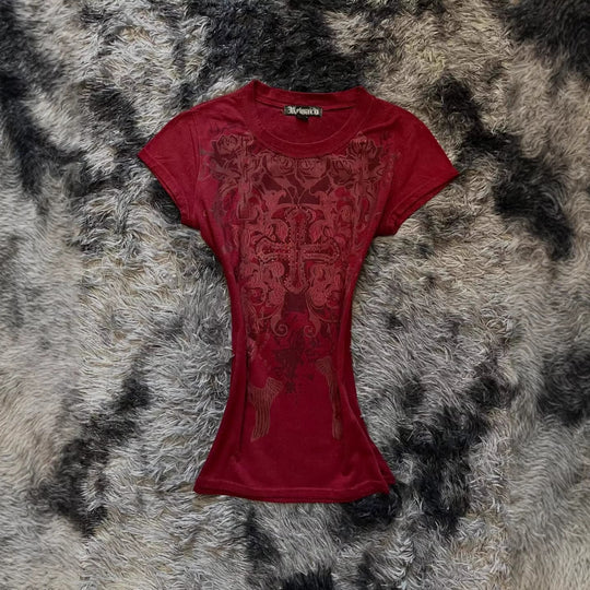 Damen T-Shirt mit aufwendig gestaltetem floralem Druck und Glitzerakzenten R&B