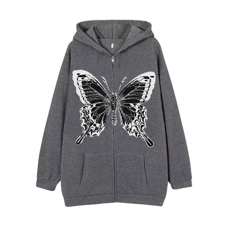 Damen Zip-Hoodie mit ausdrucksstarkem Schmetterlingsmotiv R&B