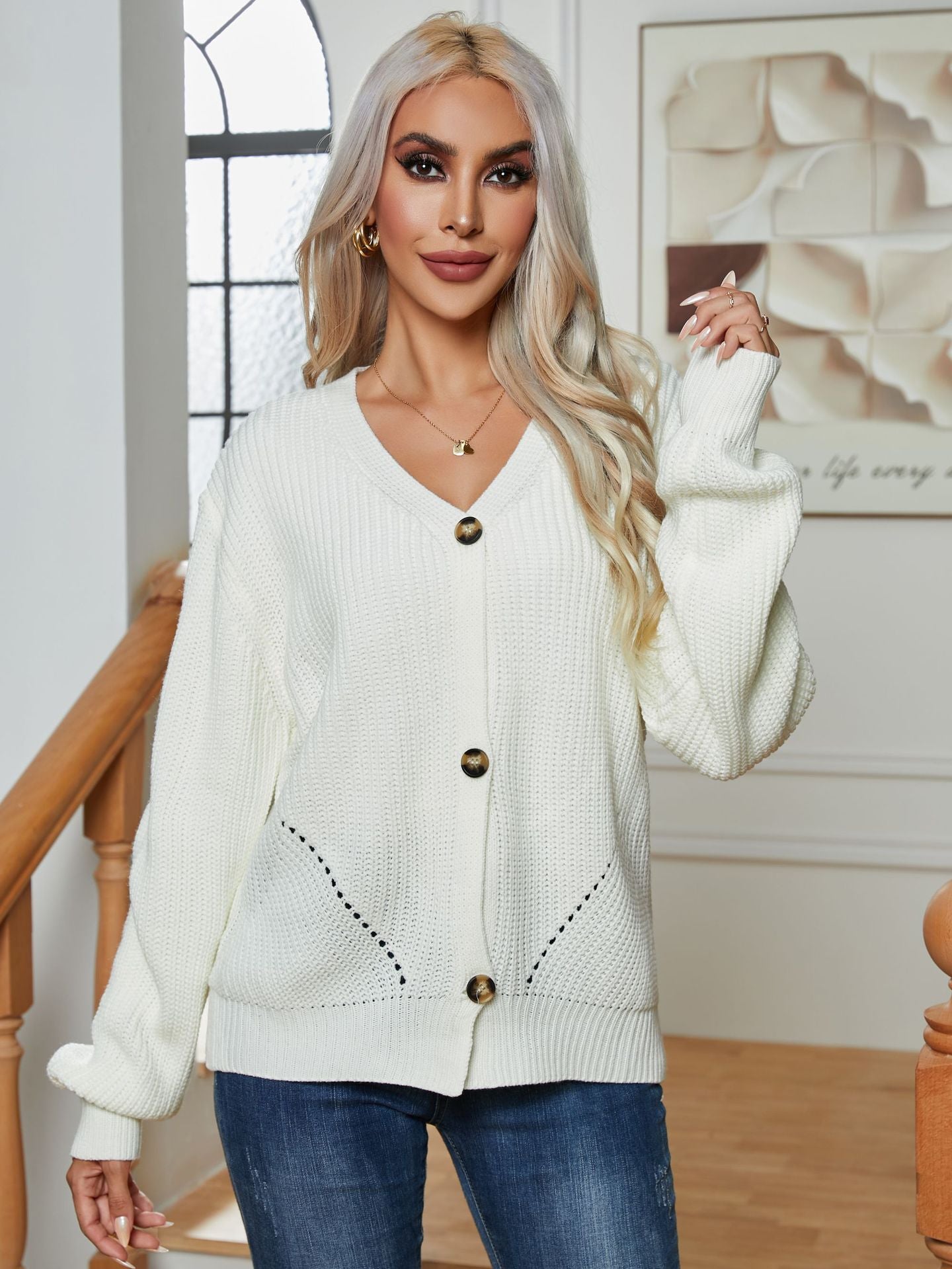 Damen Grobstrickpullover mit lässigem Schnitt und weitem Arm R&B