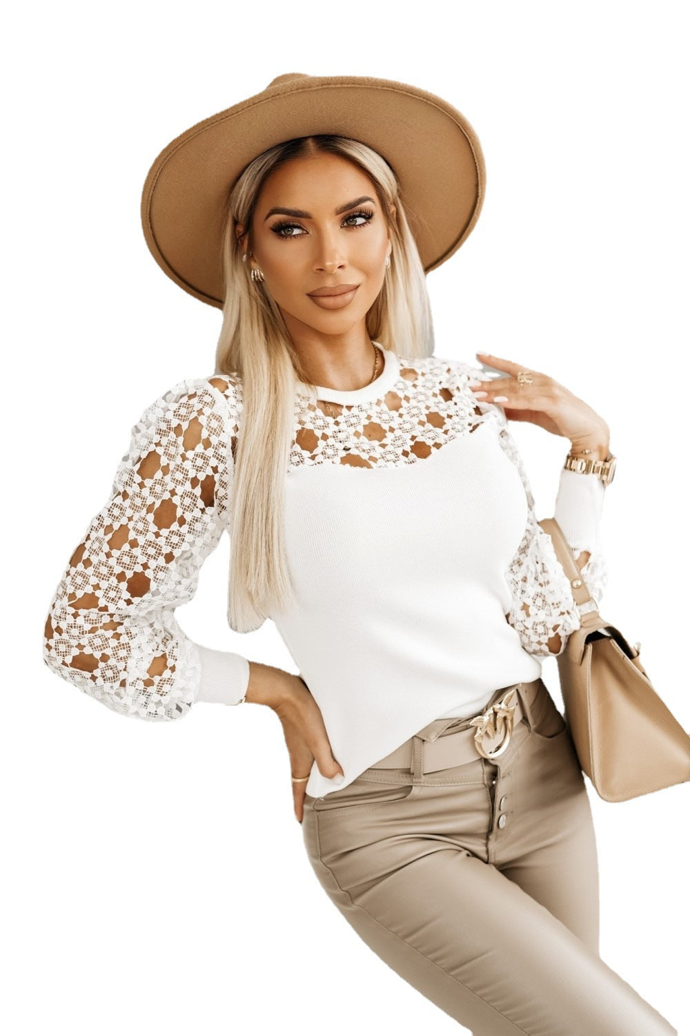 Damen Bluse mit eleganten Spitzenärmeln R&B