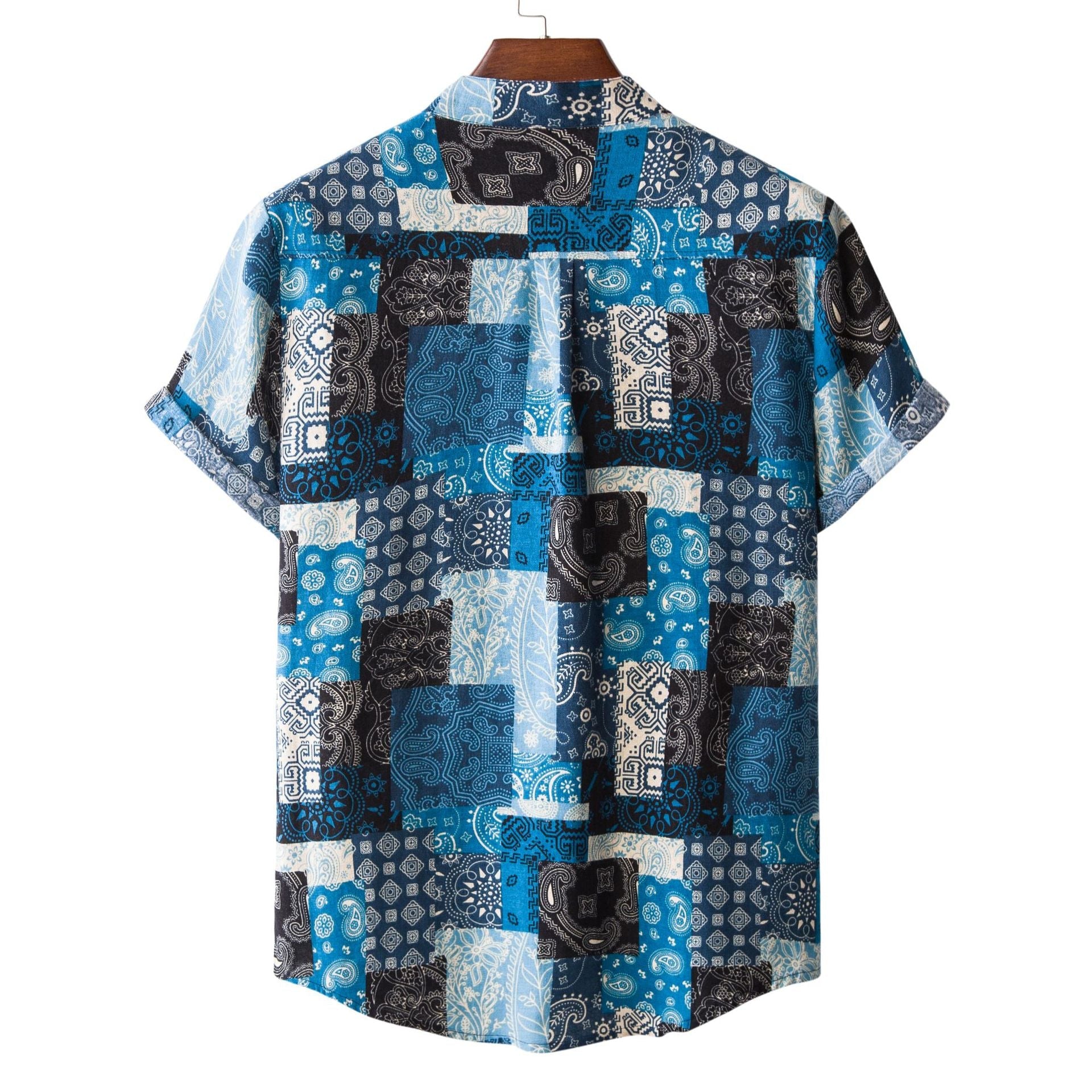 Herren Kurzarmhemd im kreativen Patchwork-Design