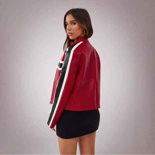 Damen Kunstlederjacke im sportlichen Retro-Design R&B