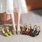 Damen Slingback-Pumps mit modischem Blockabsatz und eleganter Schnallenverzierung