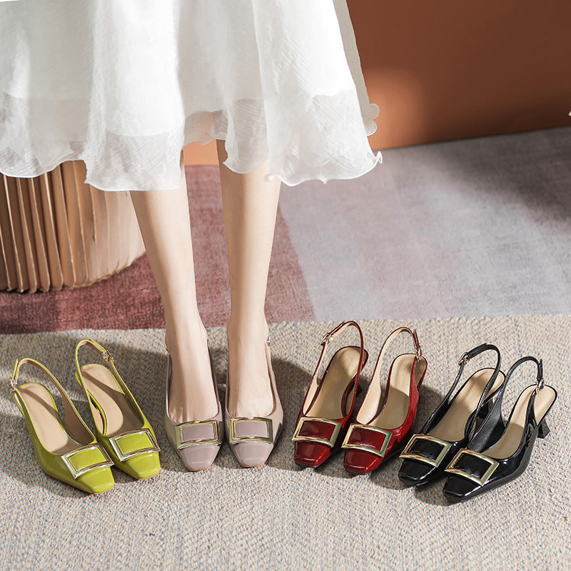 Damen Slingback-Pumps mit modischem Blockabsatz und eleganter Schnallenverzierung