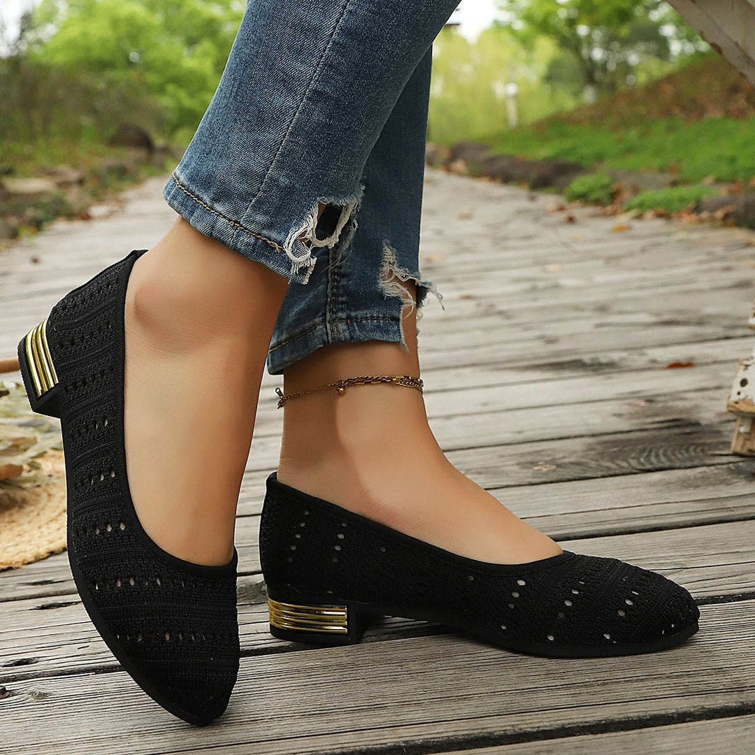 Damen Ballerinas mit modischem Lochmuster und elegantem Absatz R&B