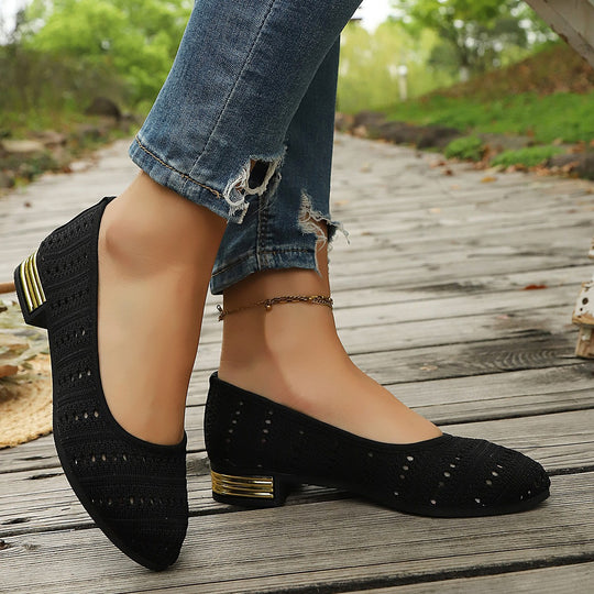 Damen Ballerinas mit modischem Lochmuster und elegantem Absatz R&B