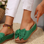 Damen Wedge-Pantoletten mit dekorativem Schleifen-Design und rutschfester Sohle