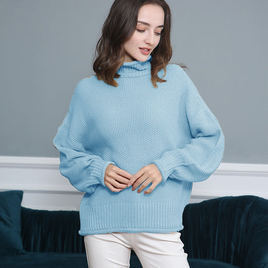 Damen Strickpullover mit hochgeschlossenem Kragen und weitem Schnitt R&B