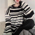 Damen gemusterter Strickpullover mit strukturiertem GewR&Be und lässigem Schnitt R&B