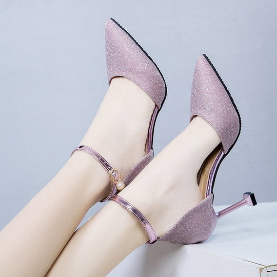 Damen elegante Spitz High Heels mit verstellbarem Knöchelriemen R&B