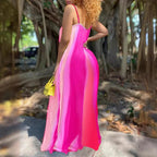 Damen Maxikleid mit fließendem Farbverlauf und zarten Spaghettiträgern R&B