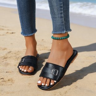 Damen modische Riemensandalen mit breitem Riemendesign und eleganter Schnallen-Applikation R&B
