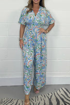 Damen Fließendes Jumpsuit mit elegantem Paisleymuster und Taillierung