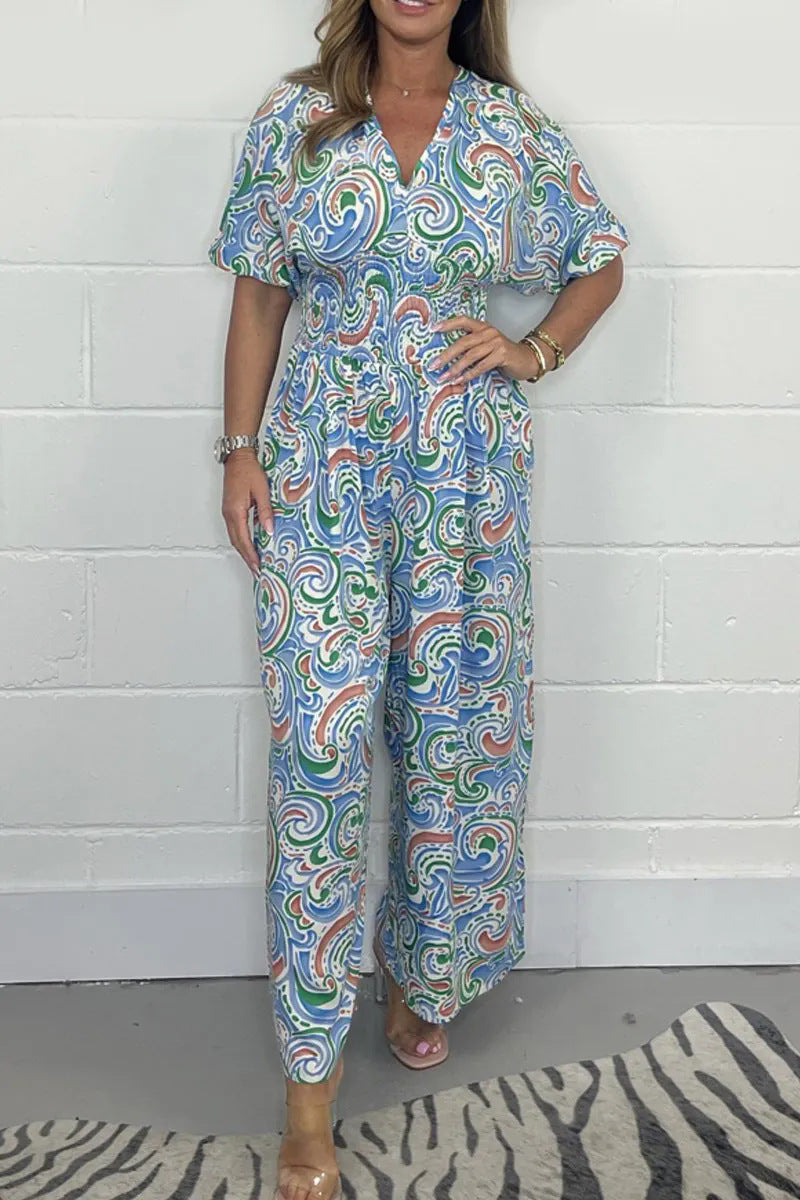 Damen Fließendes Jumpsuit mit elegantem Paisleymuster und Taillierung