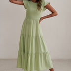 Damen Maxikleid mit voluminösen Rüschen und elastischem Rücken R&B