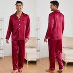 Herren Satin Schlafanzug-Set mit klassischem Kragen und eleganten Kontrastnähten R&B