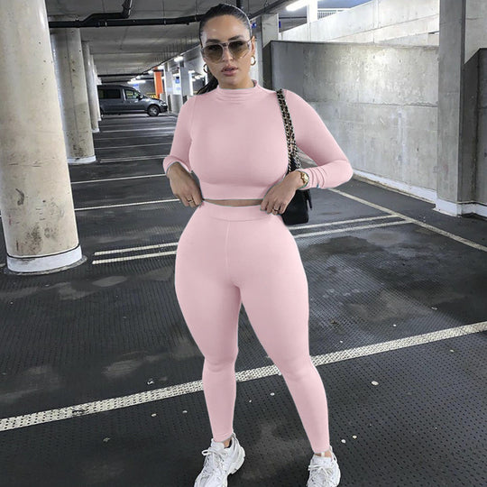 Damen Sportliches Crop-Top und Leggings-Set aus elastischem Material R&B