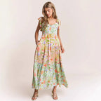 Damen Kleid mit verspieltem Floral-Design und Rüschenärmeln R&B