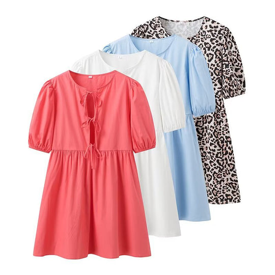 Damen Sommerkleid mit lässigem Leopardenmuster und voluminösen Ärmeln R&B