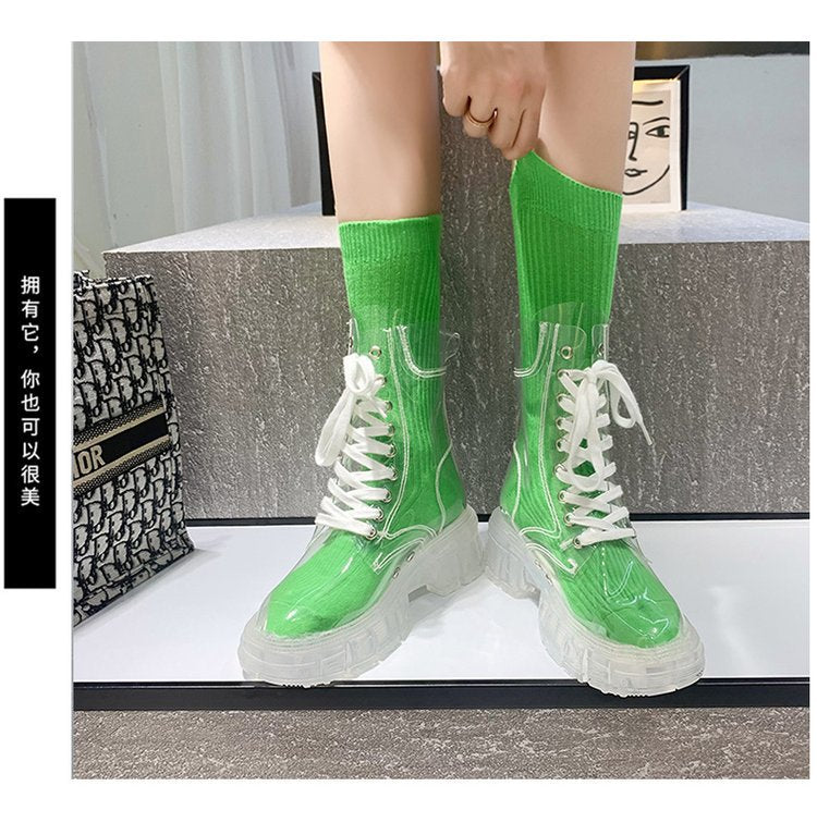 Damen trendige Stiefeletten im transparenten Design mit knalligem Detail R&B