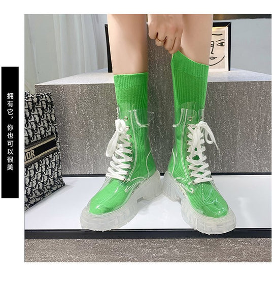 Damen trendige Stiefeletten im transparenten Design mit knalligem Detail R&B