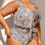 Damen Badeanzug mit stylisiertem Marmormuster und taillierter Silhouette R&B