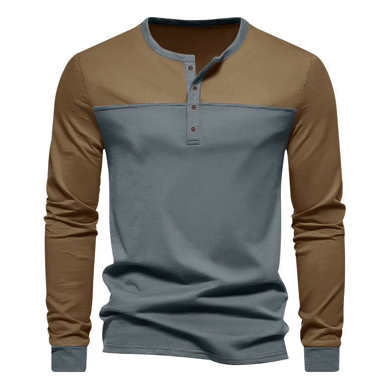 Herren nan zweifarbiges Langarmshirt im Henley-Stil mit Schulterpasse, kurzer Knopfleiste und Rippbündchen R&B