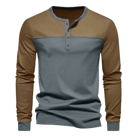 Herren nan zweifarbiges Langarmshirt im Henley-Stil mit Schulterpasse, kurzer Knopfleiste und Rippbündchen R&B