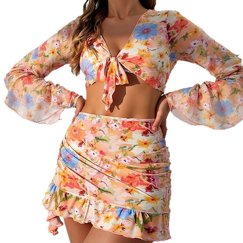 Damen Blusen und Rock Set mit floralem Design R&B