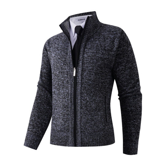 Herren stylische Strickjacke mit hohem Kragen und praktischen Taschen R&B