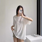 Damen lässiges T-Shirt mit überschnittenen Ärmeln