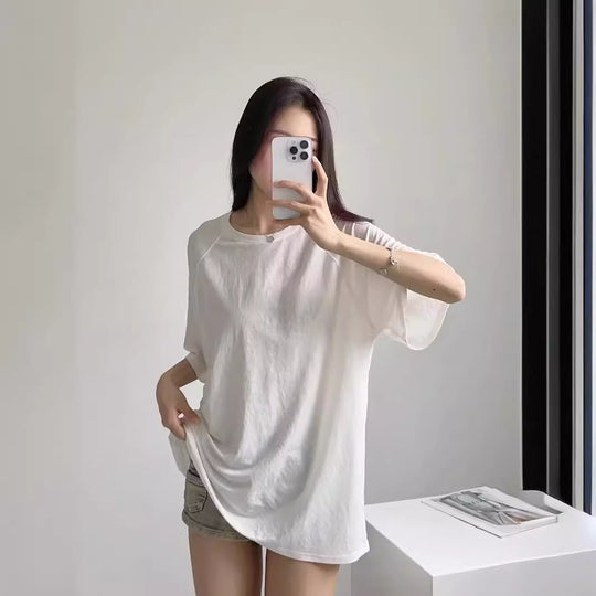 Damen lässiges T-Shirt mit überschnittenen Ärmeln R&B