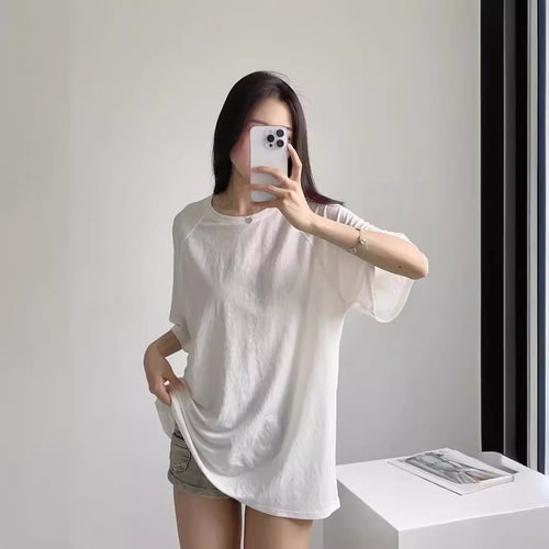 Damen lässiges T-Shirt mit überschnittenen Ärmeln R&B