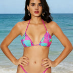 Damen Triangel-Bikini-Set mit fröhlichem Kirschmuster und verstellbaren Trägern R&B