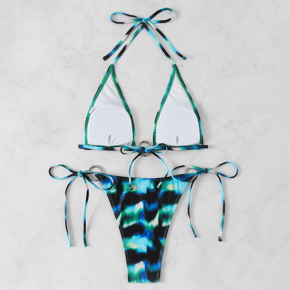 Damen Triangel-Bikini-Set mit glänzendem Ring-Detail R&B