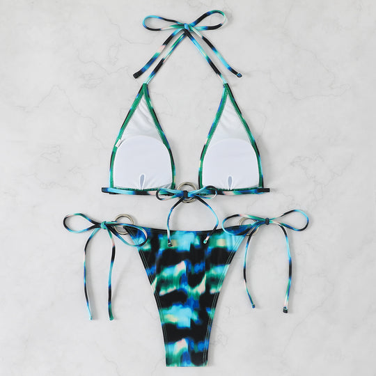 Damen Triangel-Bikini-Set mit glänzendem Ring-Detail R&B