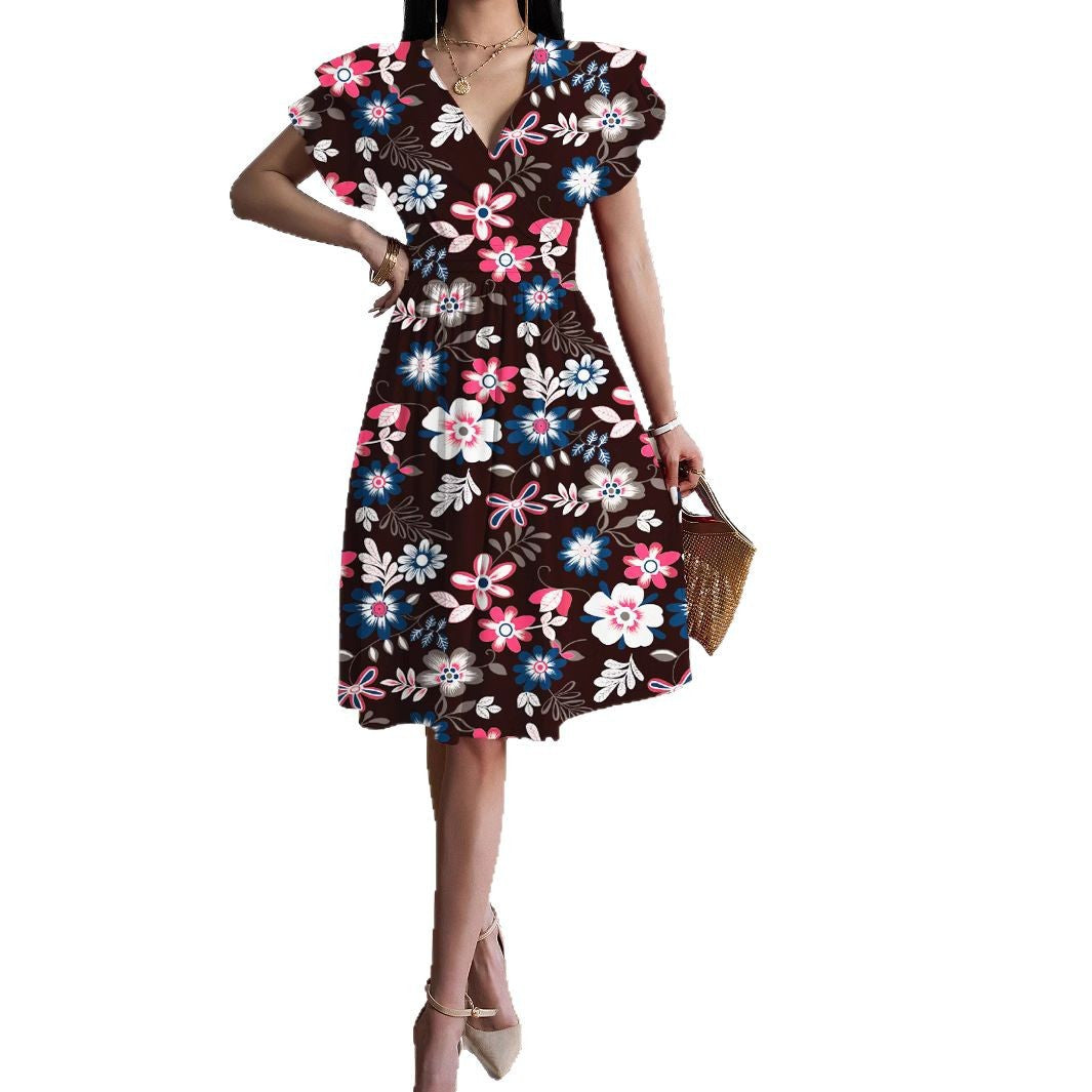 Damen Wickelkleid mit voluminösen Ärmeln und femininem V-Ausschnitt R&B