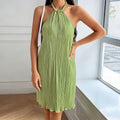 Damen Plissiertes Sommerkleid mit Neckholder und fließendem Schnitt R&B