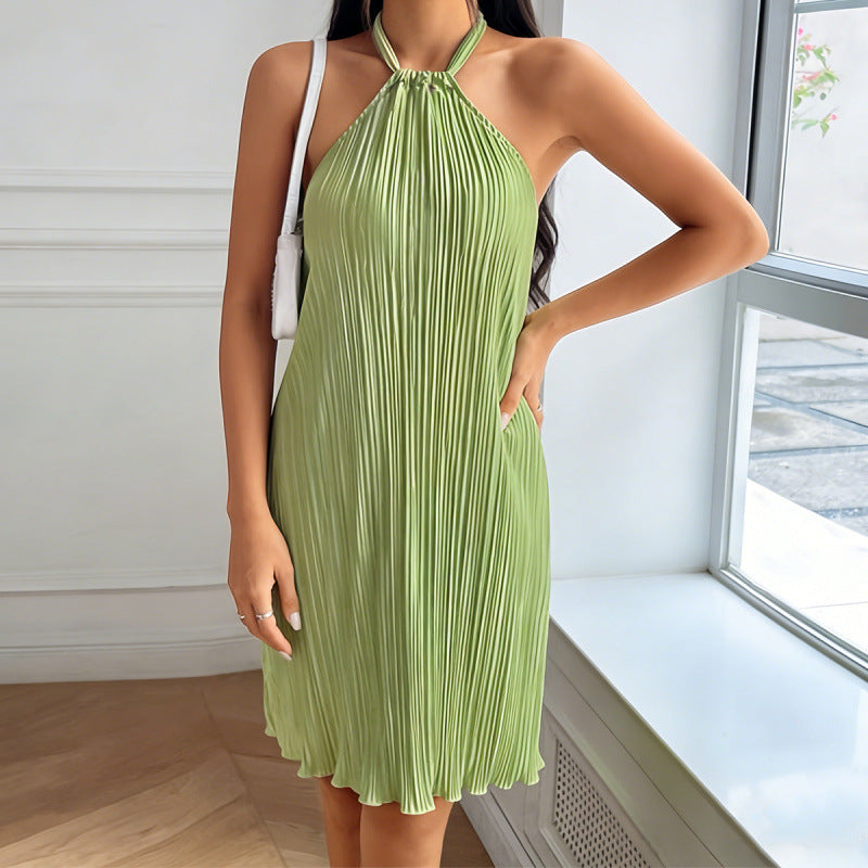 Damen Plissiertes Sommerkleid mit Neckholder und fließendem Schnitt R&B