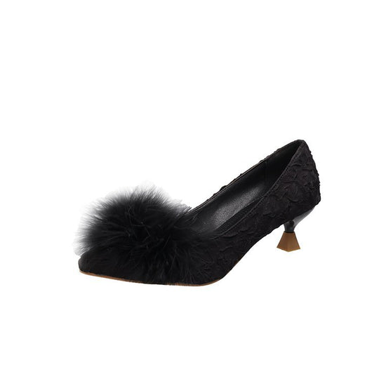 Damen elegante Pumps mit dekorativem Flausche-Akzent R&B