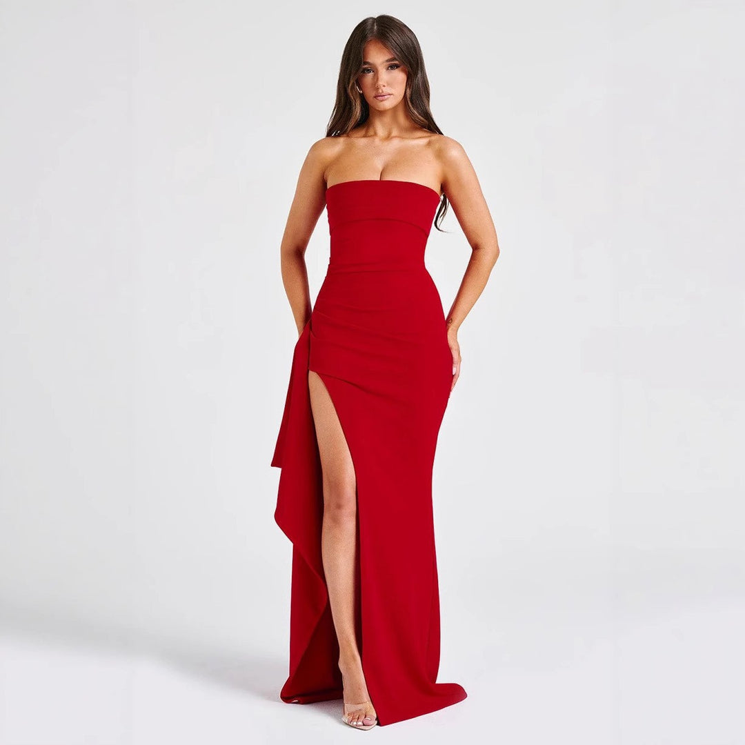 Damen Elegantes trägerloses Abendkleid mit asymmetrischem Schlitz R&B